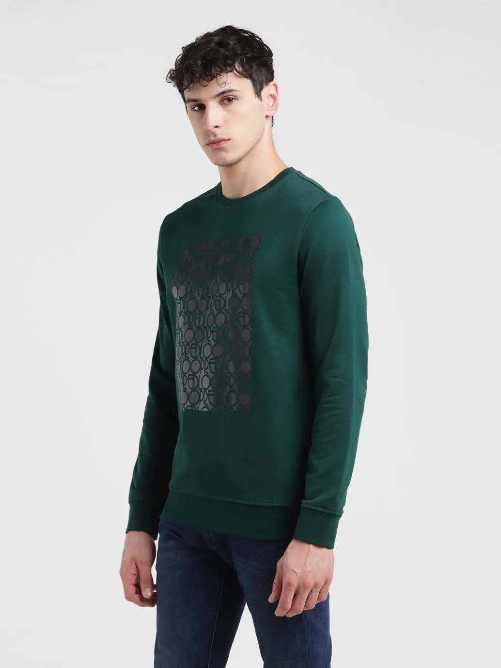 Men's Solid Green Crew Neck Sweatshirt 4
