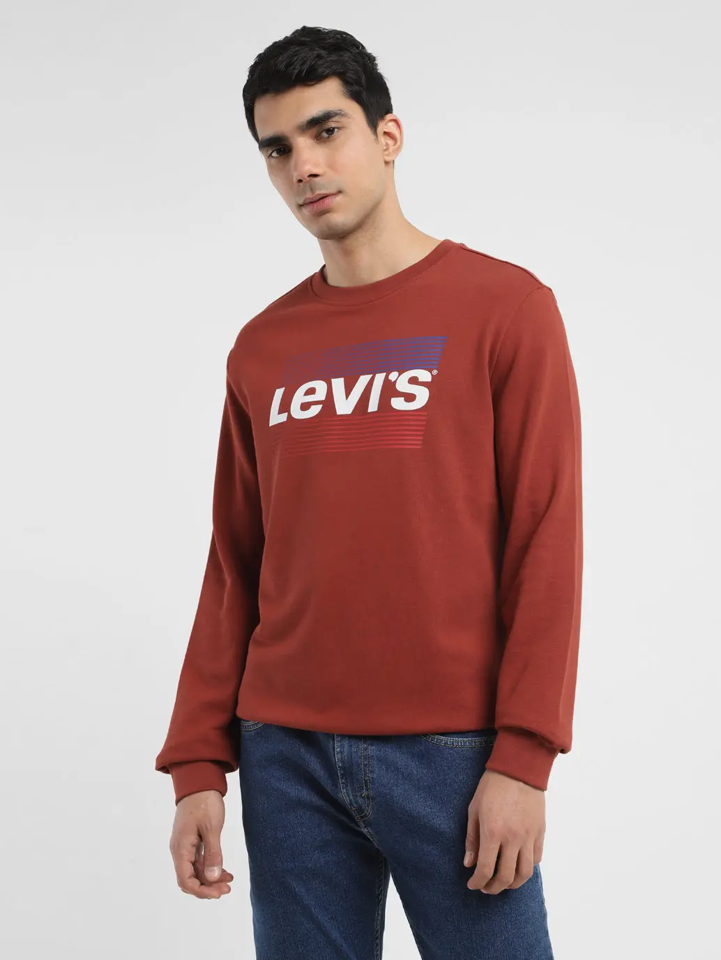 Men's Solid Brown Crew Neck Sweatshirt 1