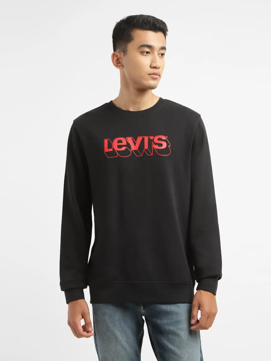 Men's Alphanumeric Black Crew Neck Sweatshirt 1