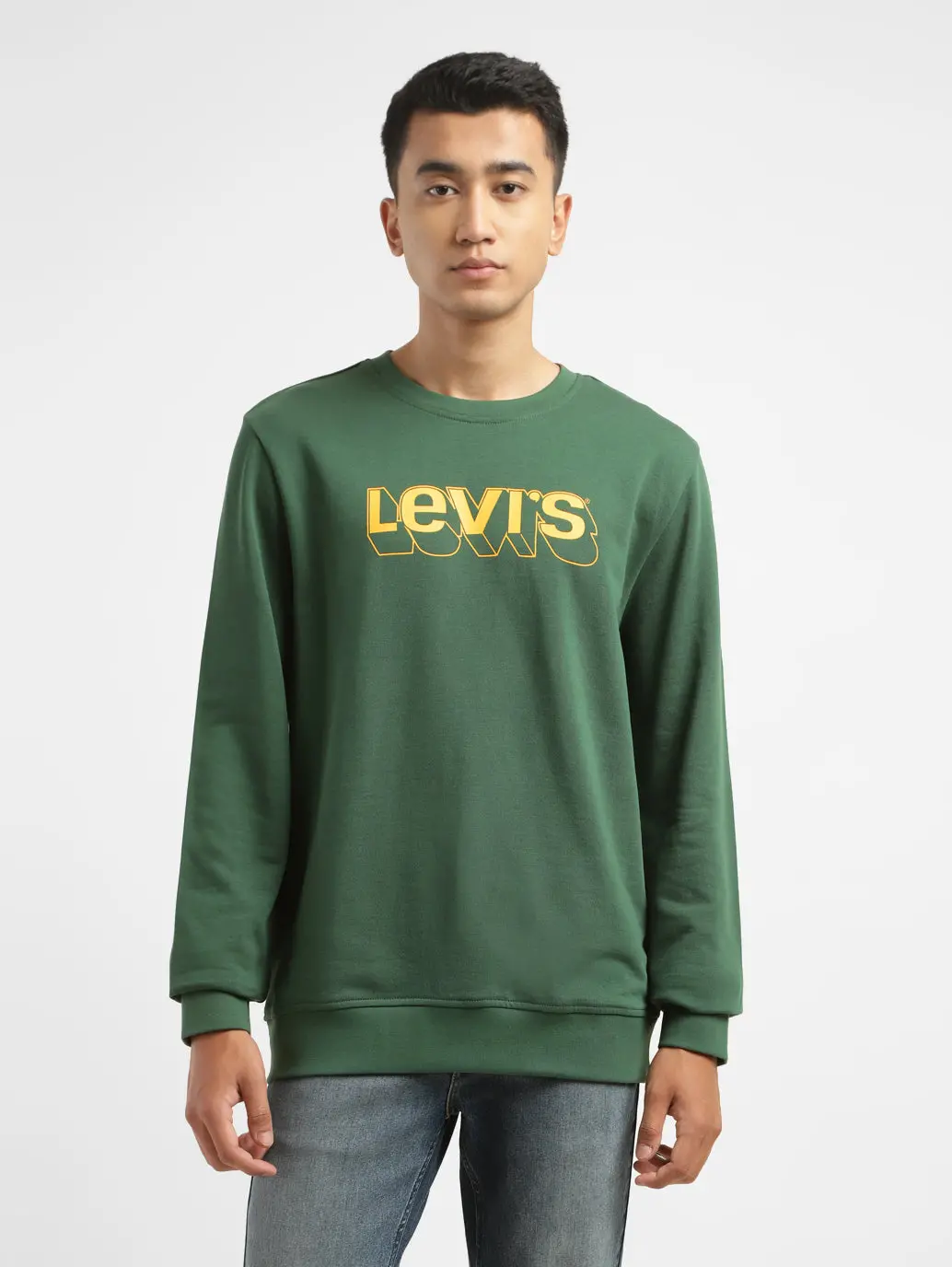 Men's Brand Logo Green Crew Neck Sweatshirt 1