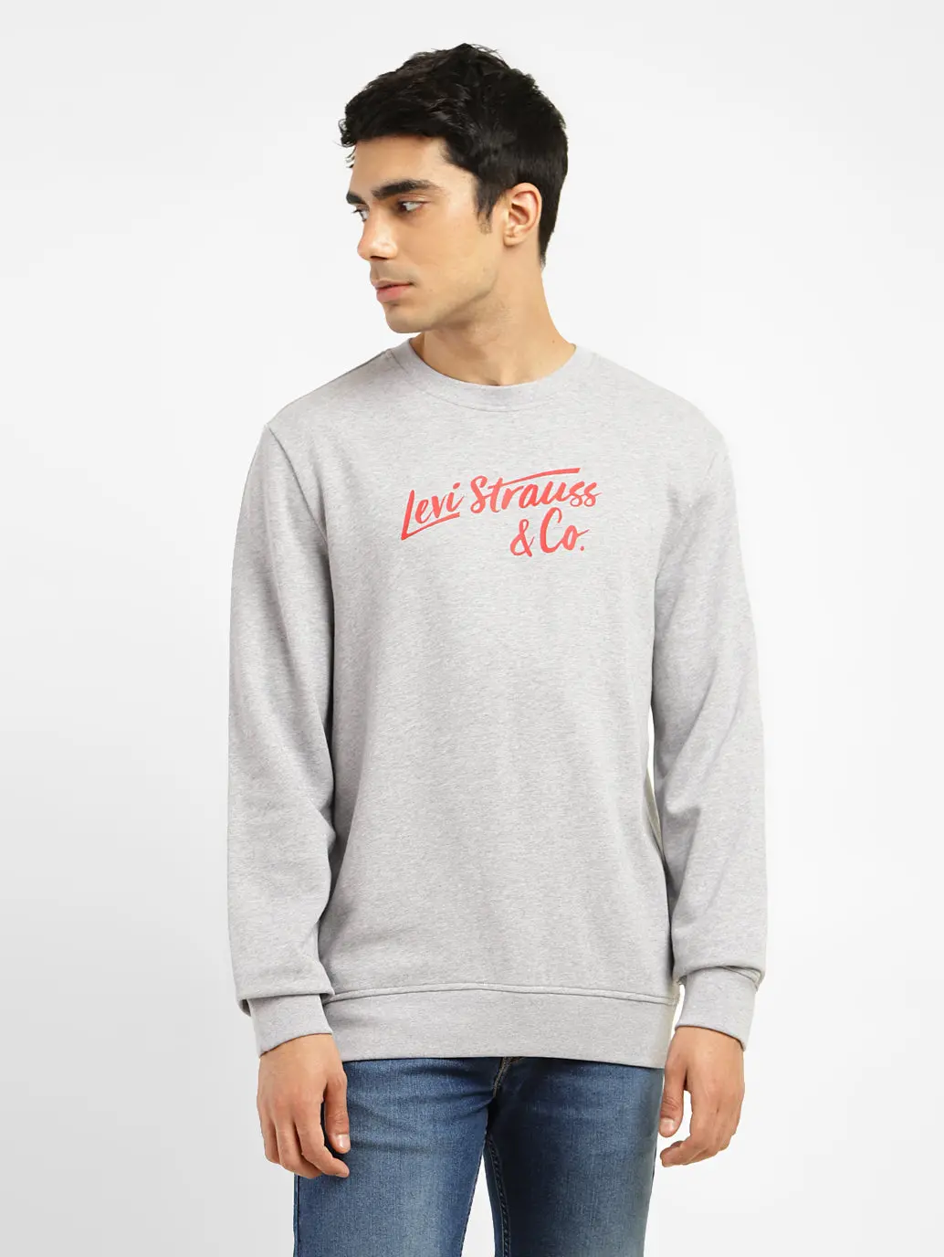 Men's Graphic Print White Crew Neck Sweatshirt 1