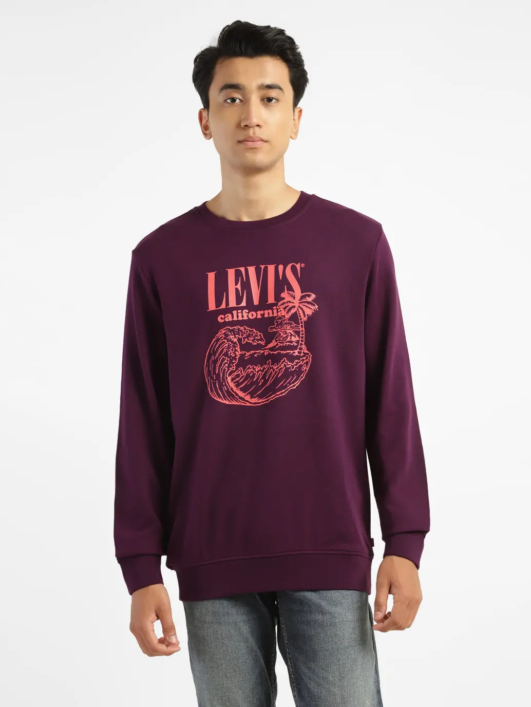 Men's Brand Logo Purple Crew Neck Sweatshirt 1