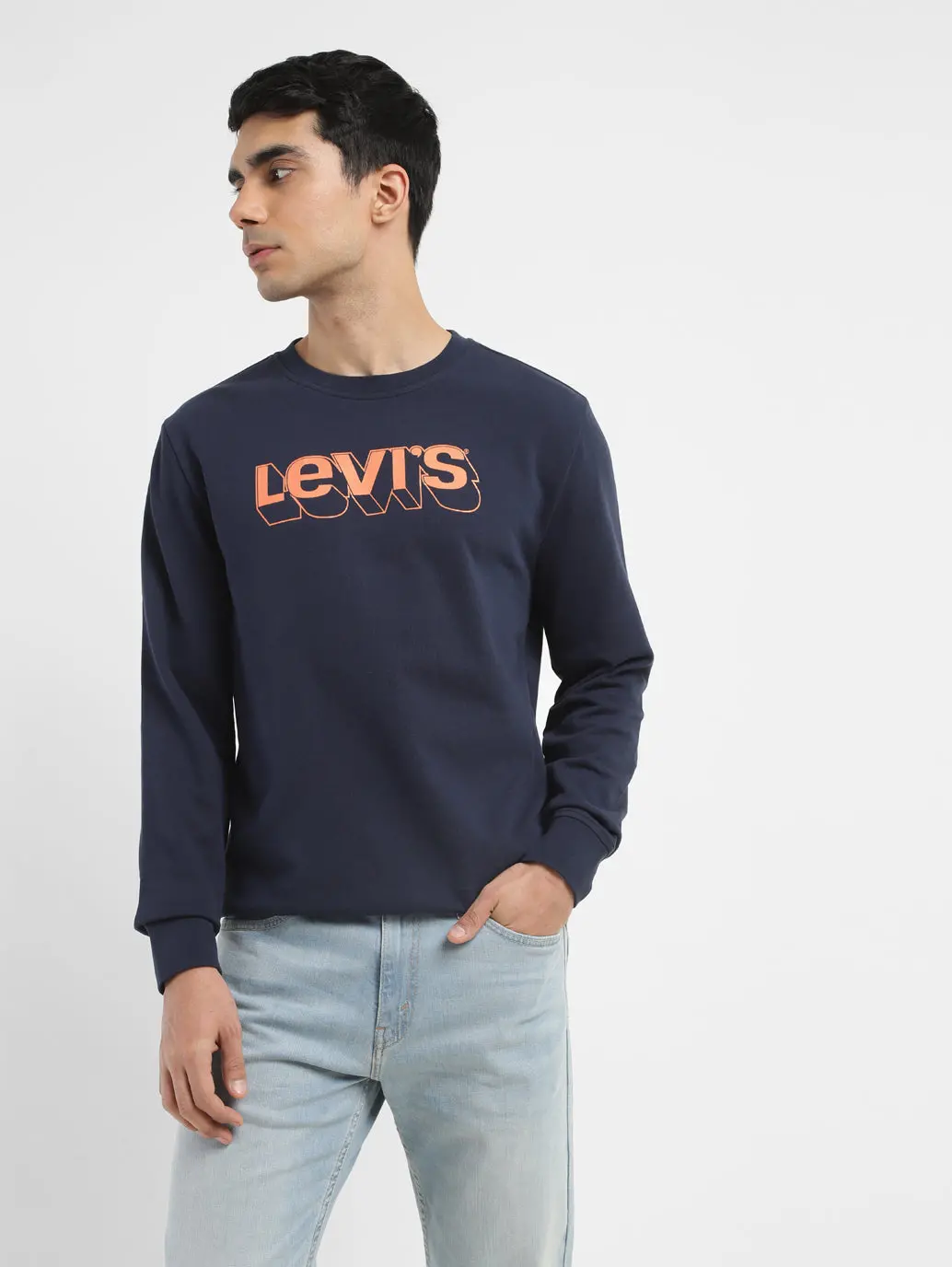 Men's Brand Logo Navy Crew Neck Sweatshirt 1