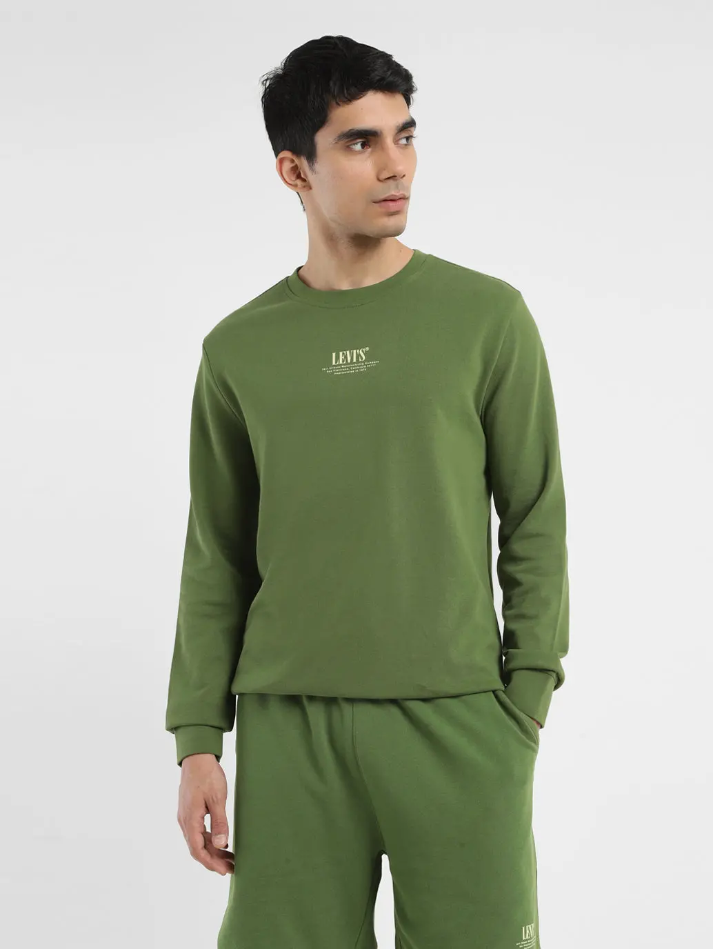 Men's Solid Green Crew Neck Sweatshirt 1