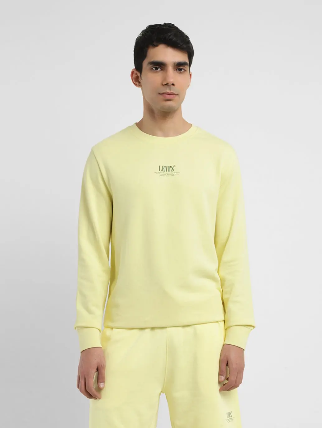 Men's Solid Yellow Crew Neck Sweatshirt 1