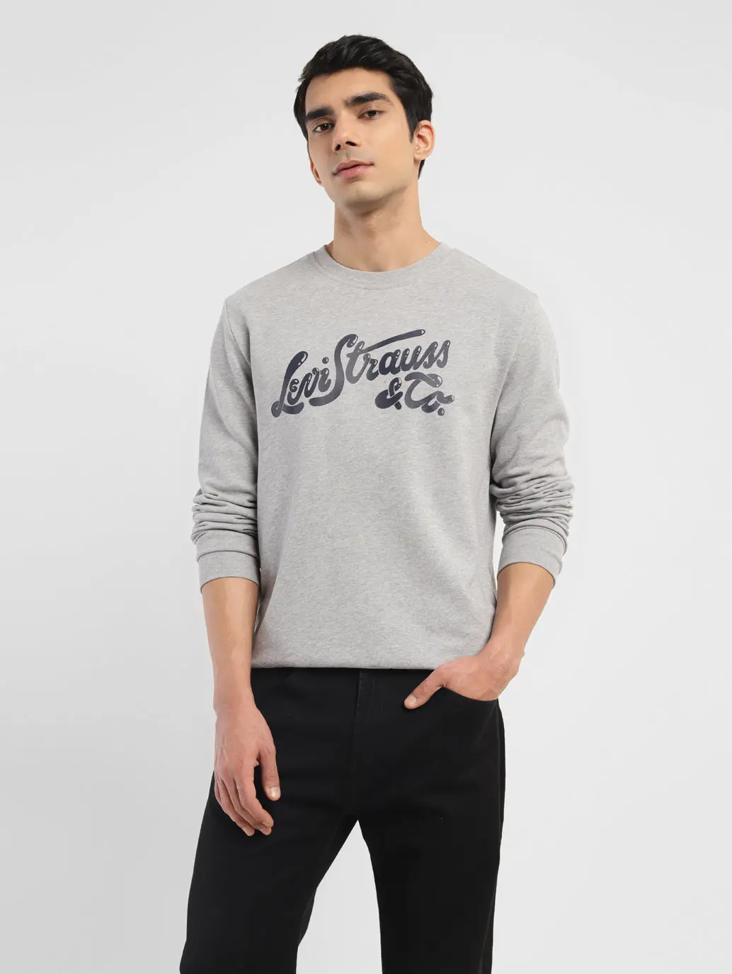 Men's Brand Logo Grey Crew Neck Sweatshirt 1