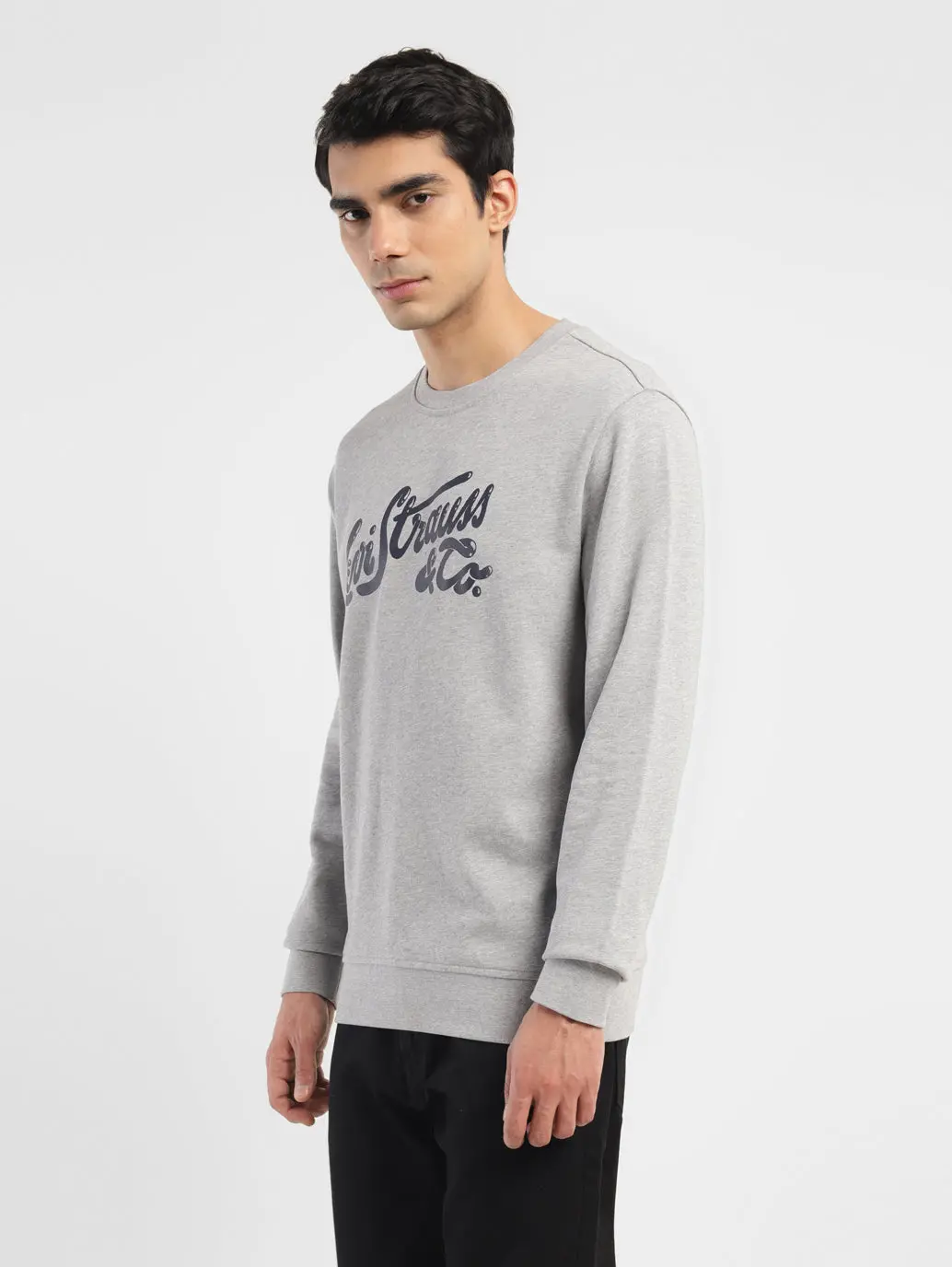Men's Brand Logo Grey Crew Neck Sweatshirt 4