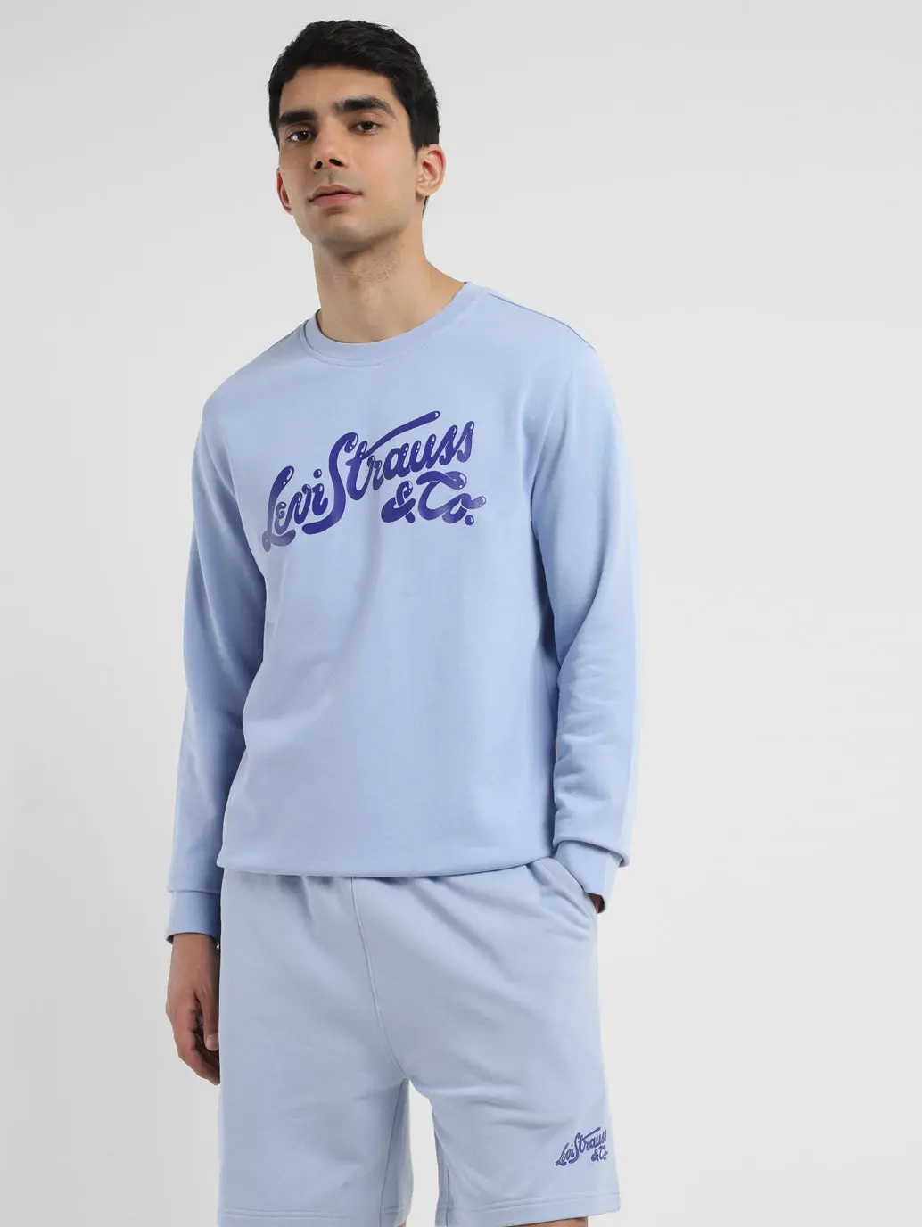 Men's Brand Logo Blue Crew Neck Sweatshirt 1