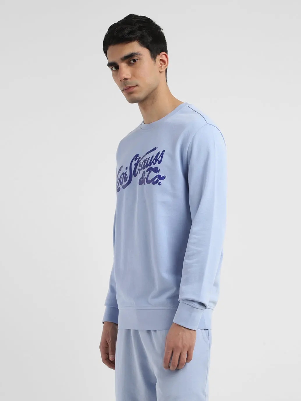 Men's Brand Logo Blue Crew Neck Sweatshirt 4