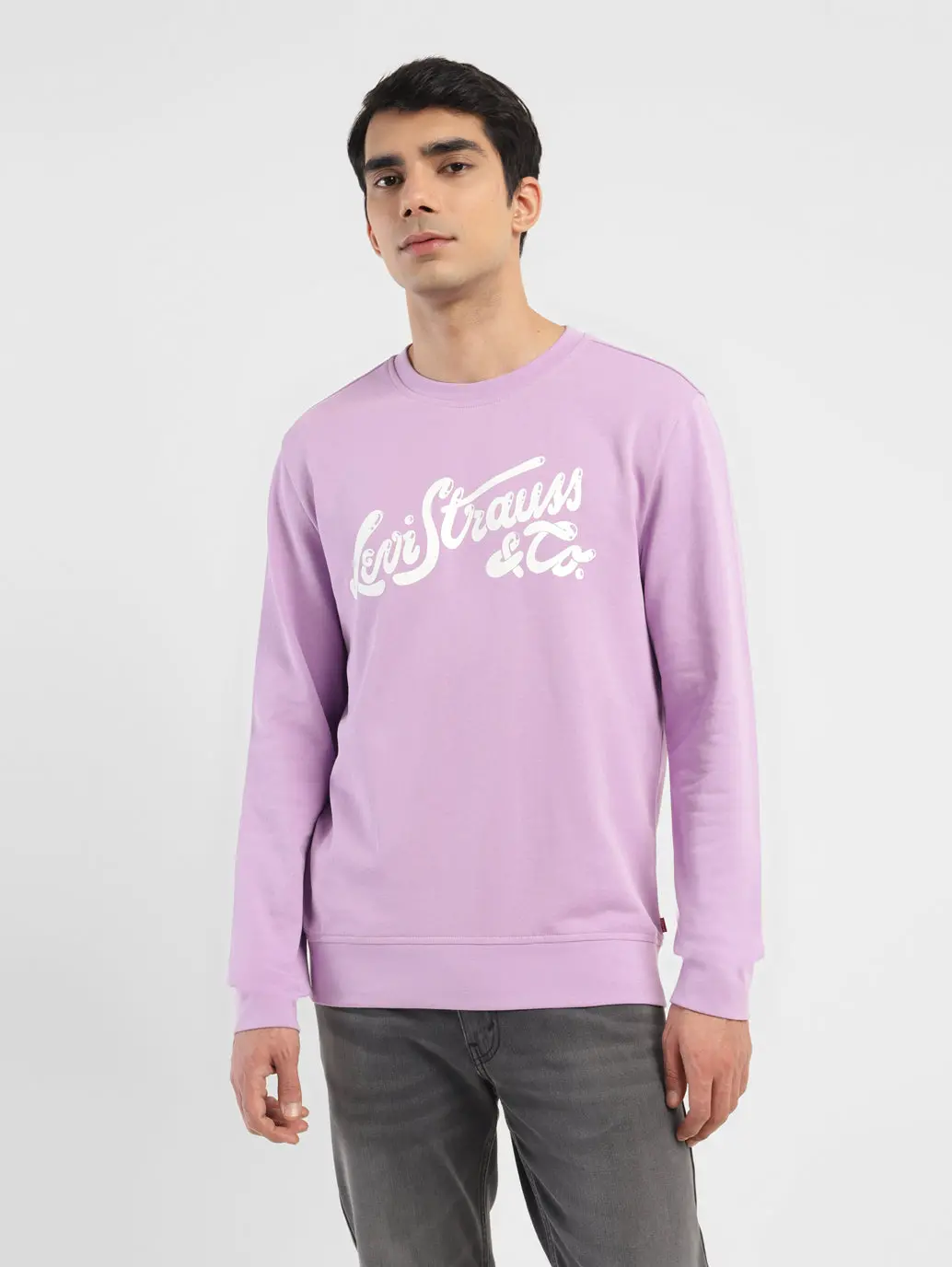 Men's Brand Logo Purple Crew Neck Sweatshirt 1