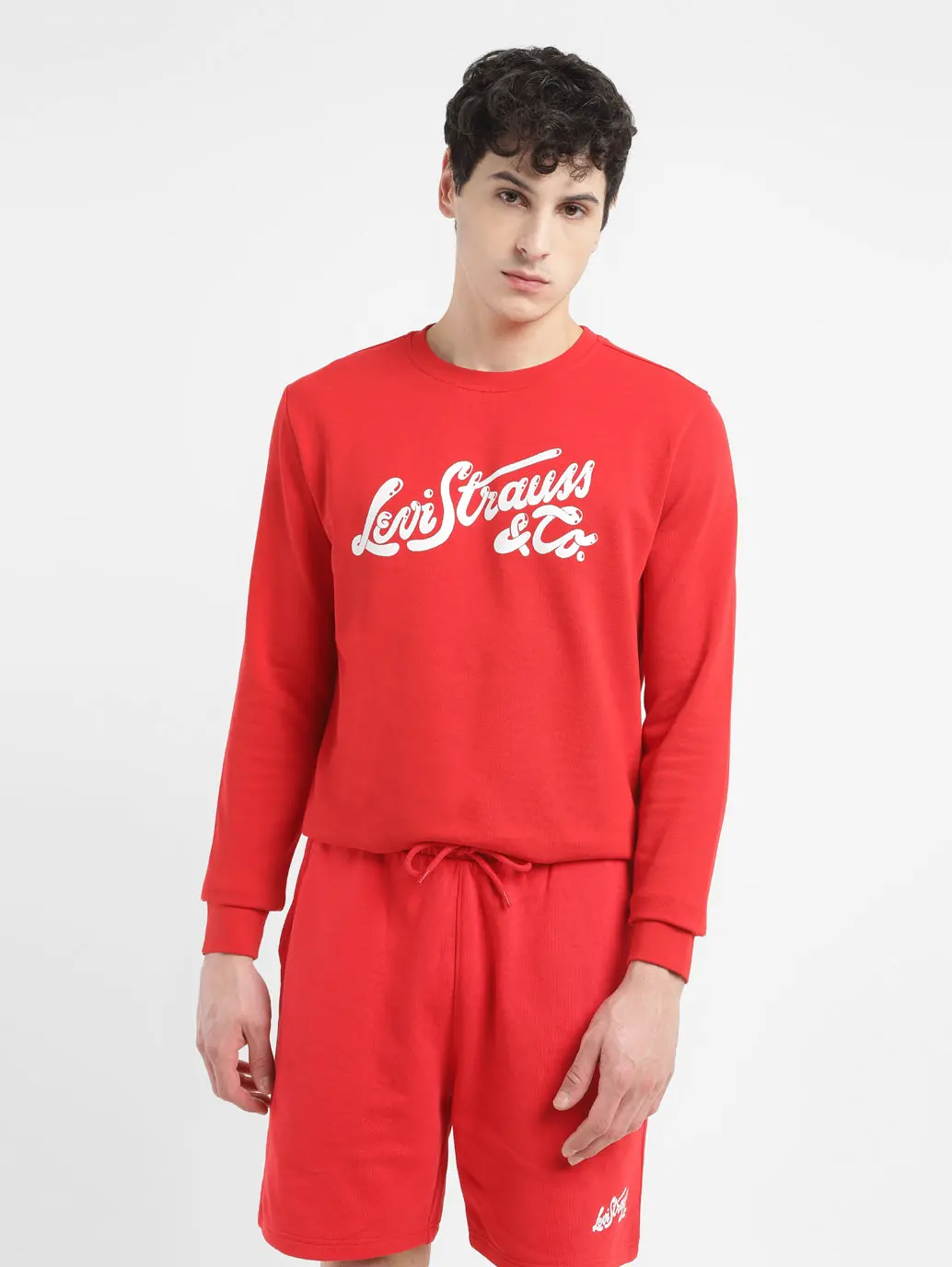 Men's Brand Logo Red Crew Neck Sweatshirt 1