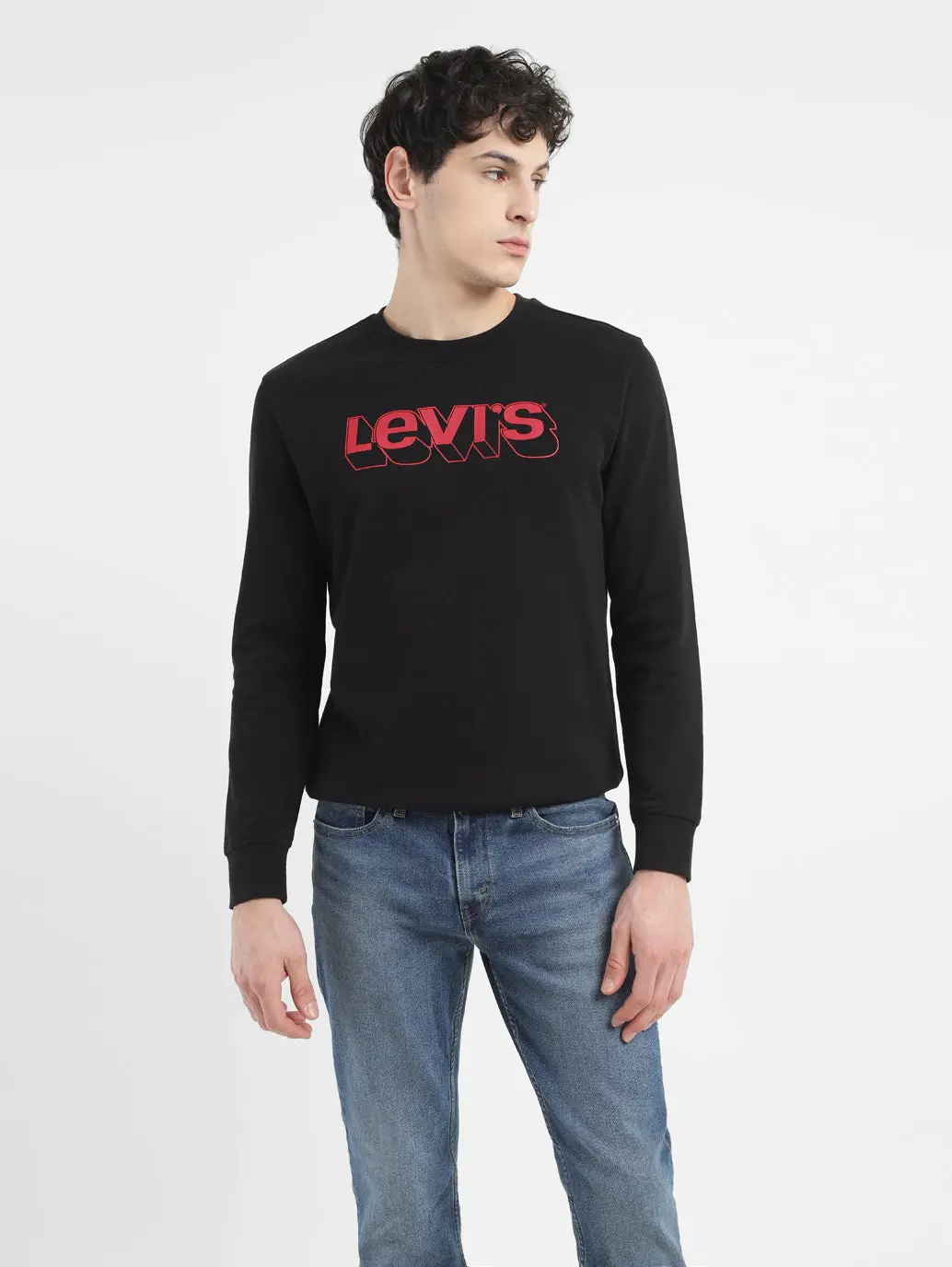 Men's Brand Logo Black Crew Neck Sweatshirt 1