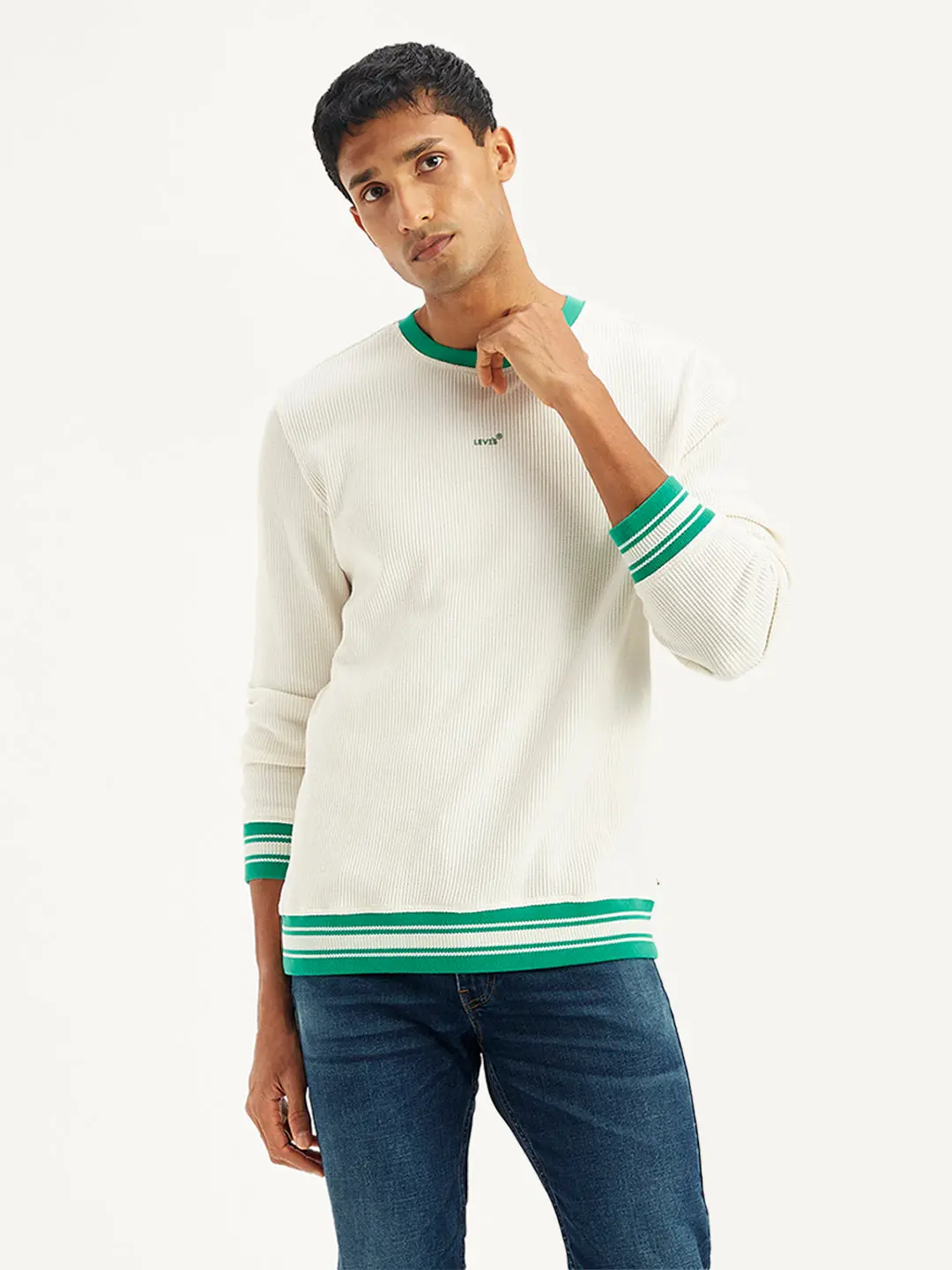 Men's Solid Off-White Crew Neck Sweater 1