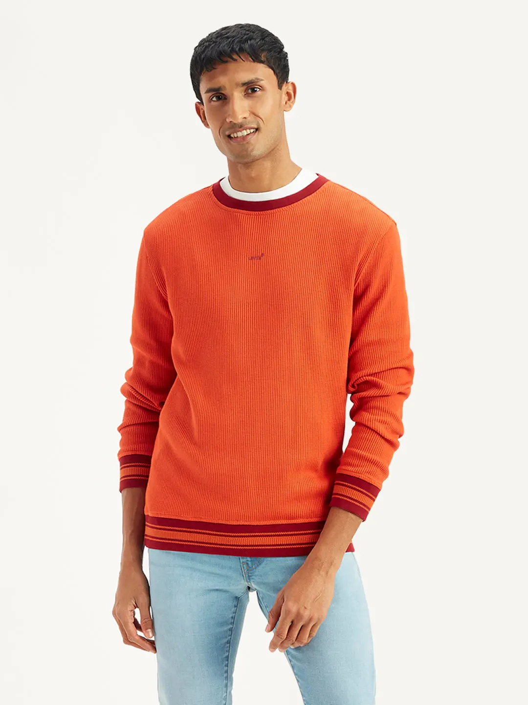 Men's Solid Orange Crew Neck Sweater 1