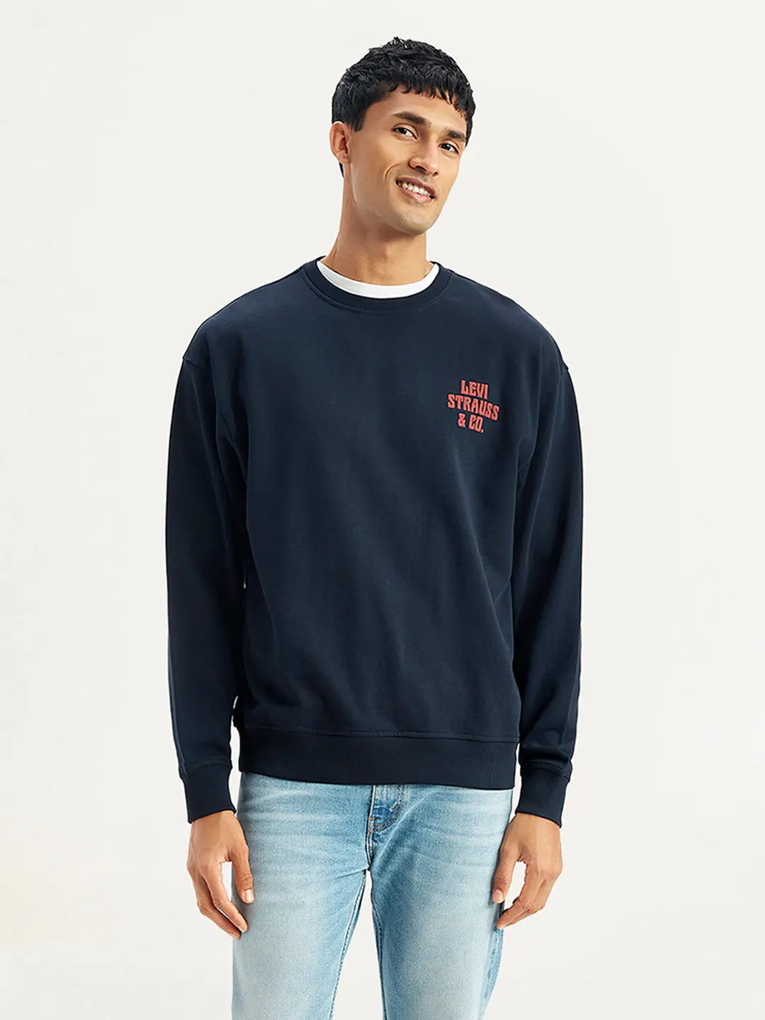 Men's Solid Navy Crew Neck Sweatshirt 1