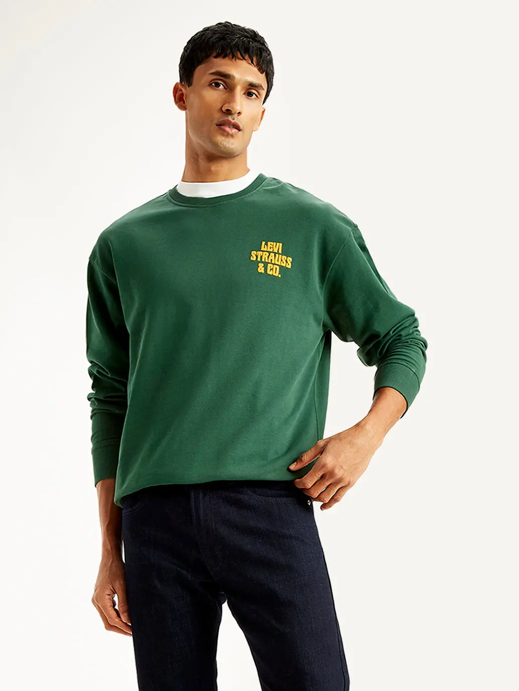 Men's Solid Green Crew Neck Sweatshirt 1