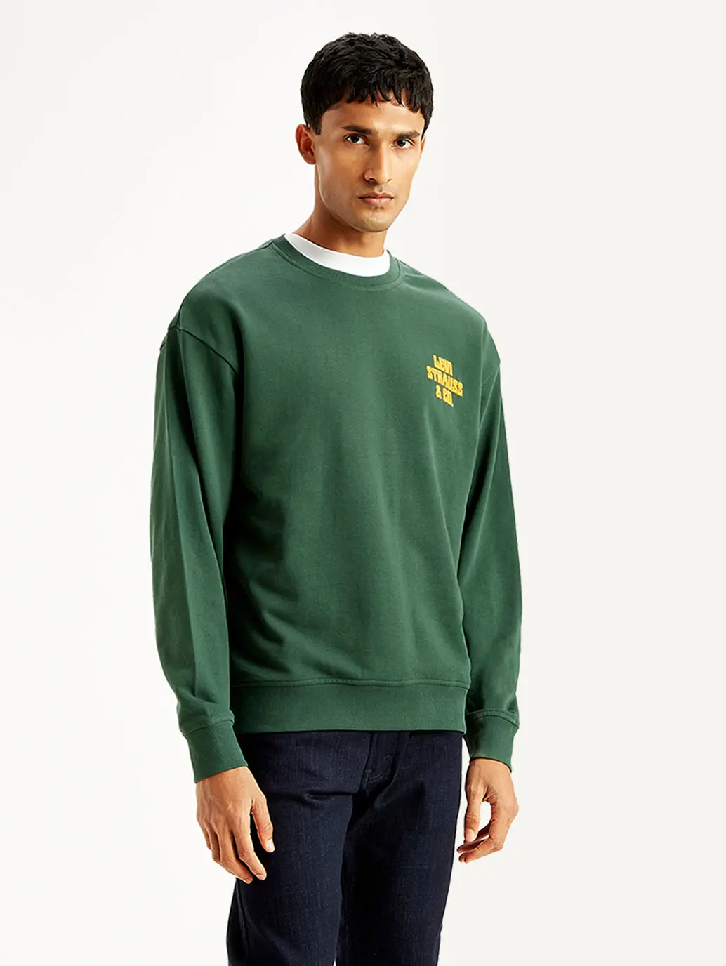 Men's Solid Green Crew Neck Sweatshirt 2