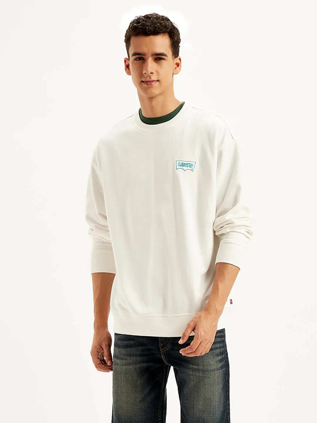 Men's Solid White Crew Neck Sweatshirt 1