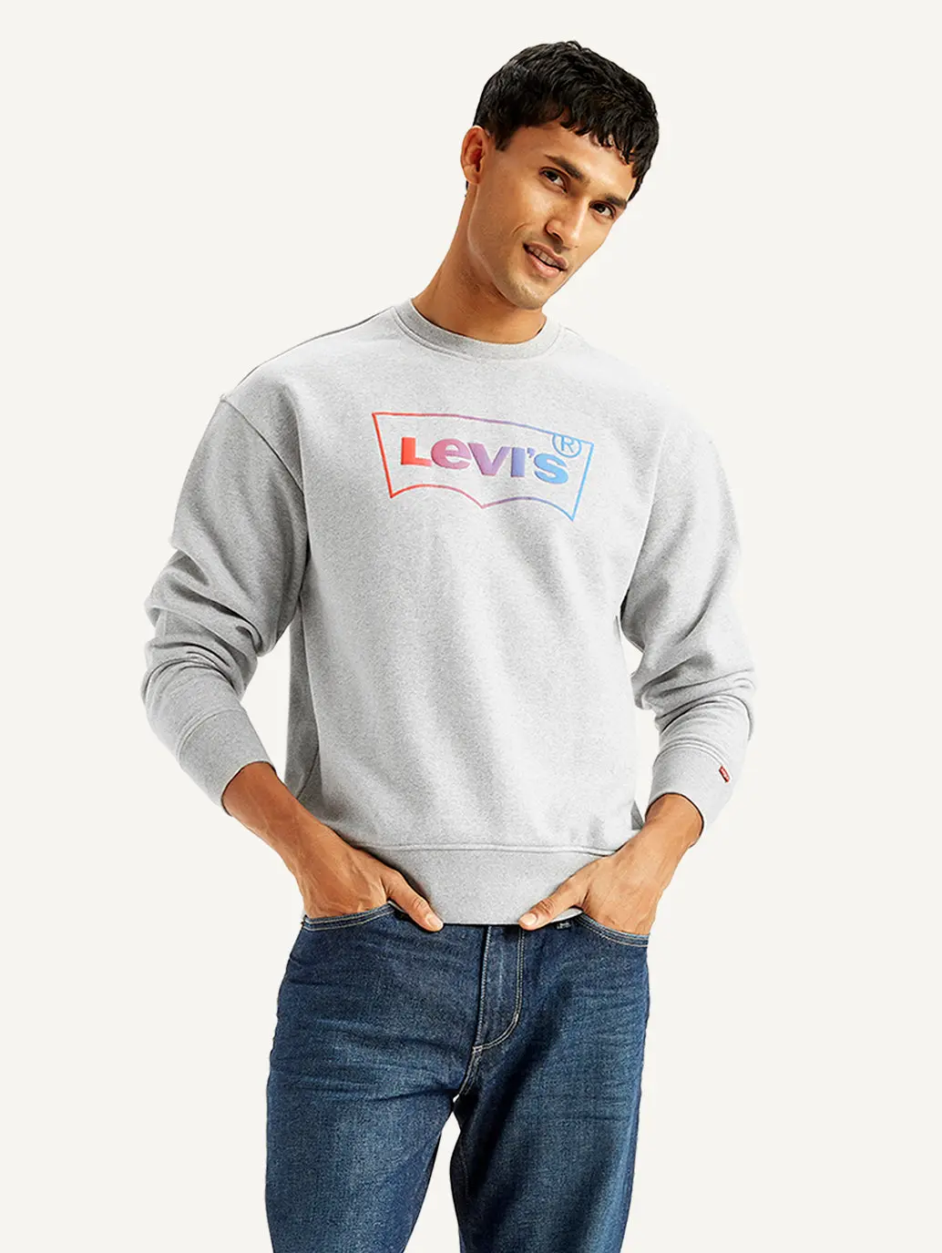 Men's Brand Logo Grey Crew Neck Sweatshirt 1