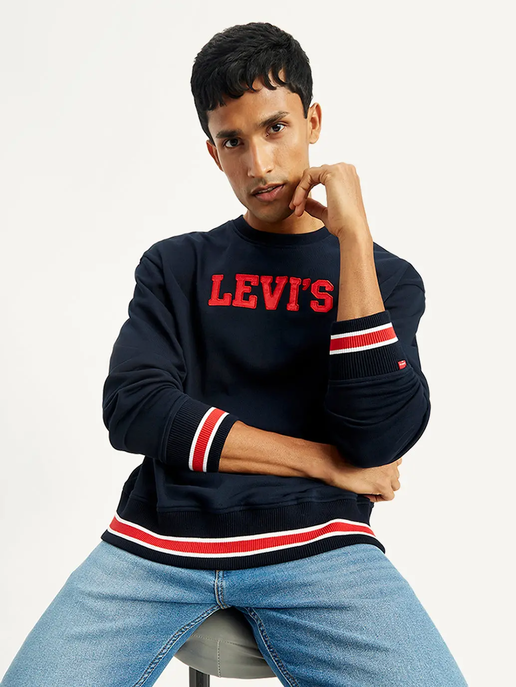 Men's Brand Logo Navy Crew Neck Sweatshirt 1