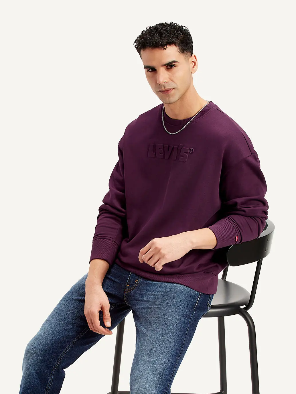 Men's Brand Logo Purple Crew Neck Sweatshirt 1