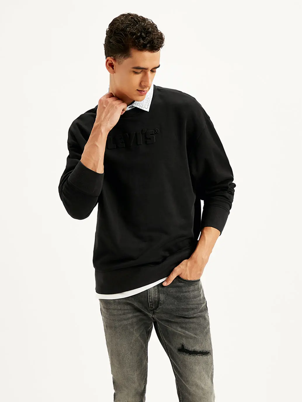 Men's Brand Logo Black Turtle Neck Sweatshirt 1