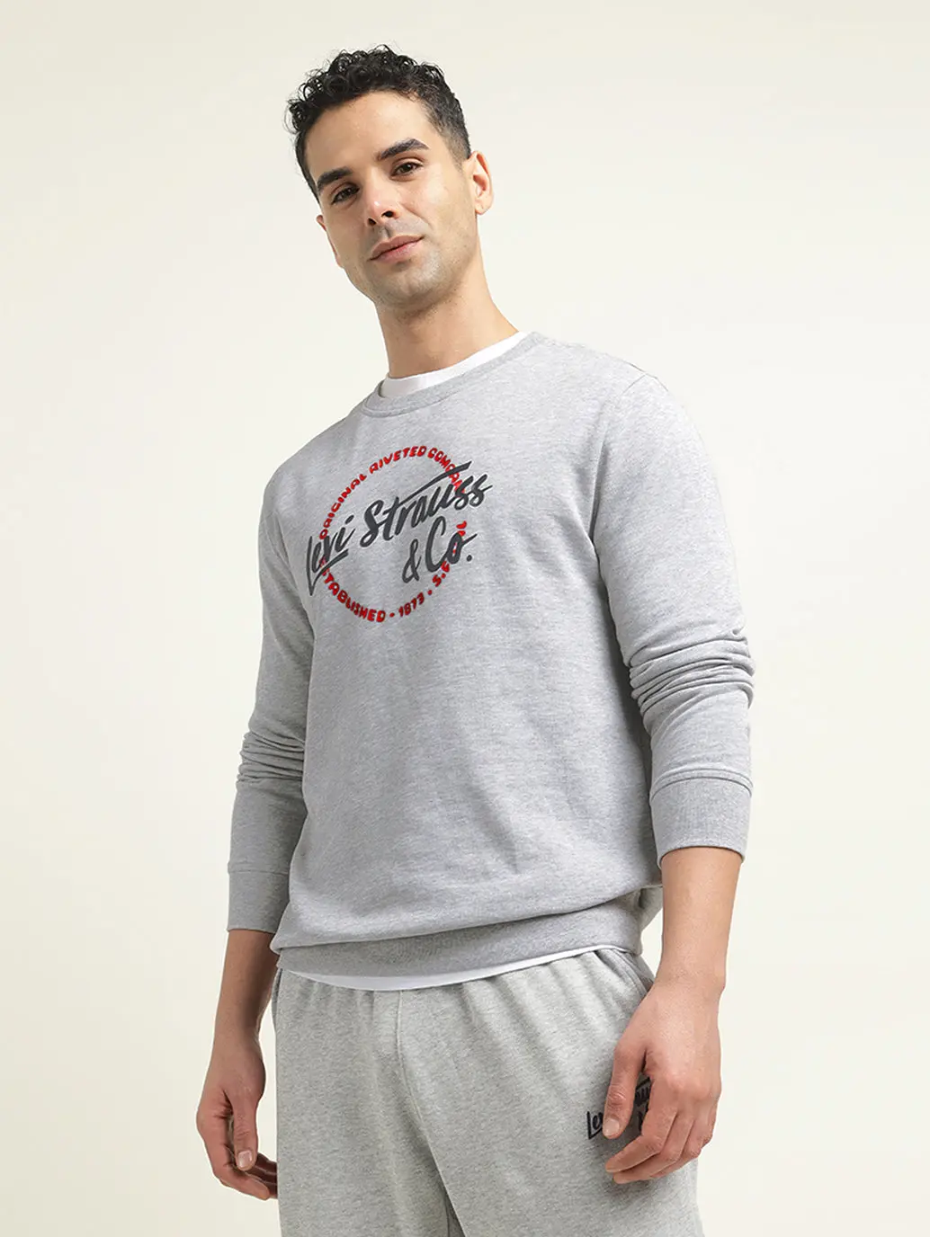 Men's Solid Grey Crew Neck Sweatshirt 1