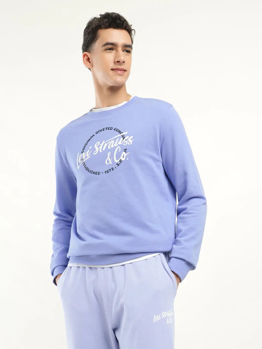 Men's Solid Blue Crew Neck Sweatshirt 1