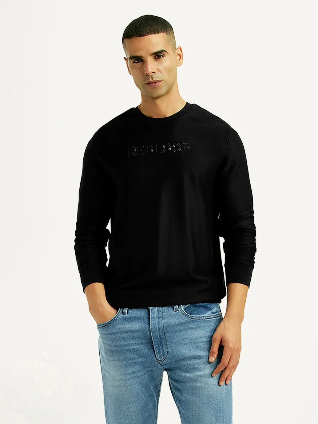 Men's Knitted Black Crew Neck Sweatshirt 1