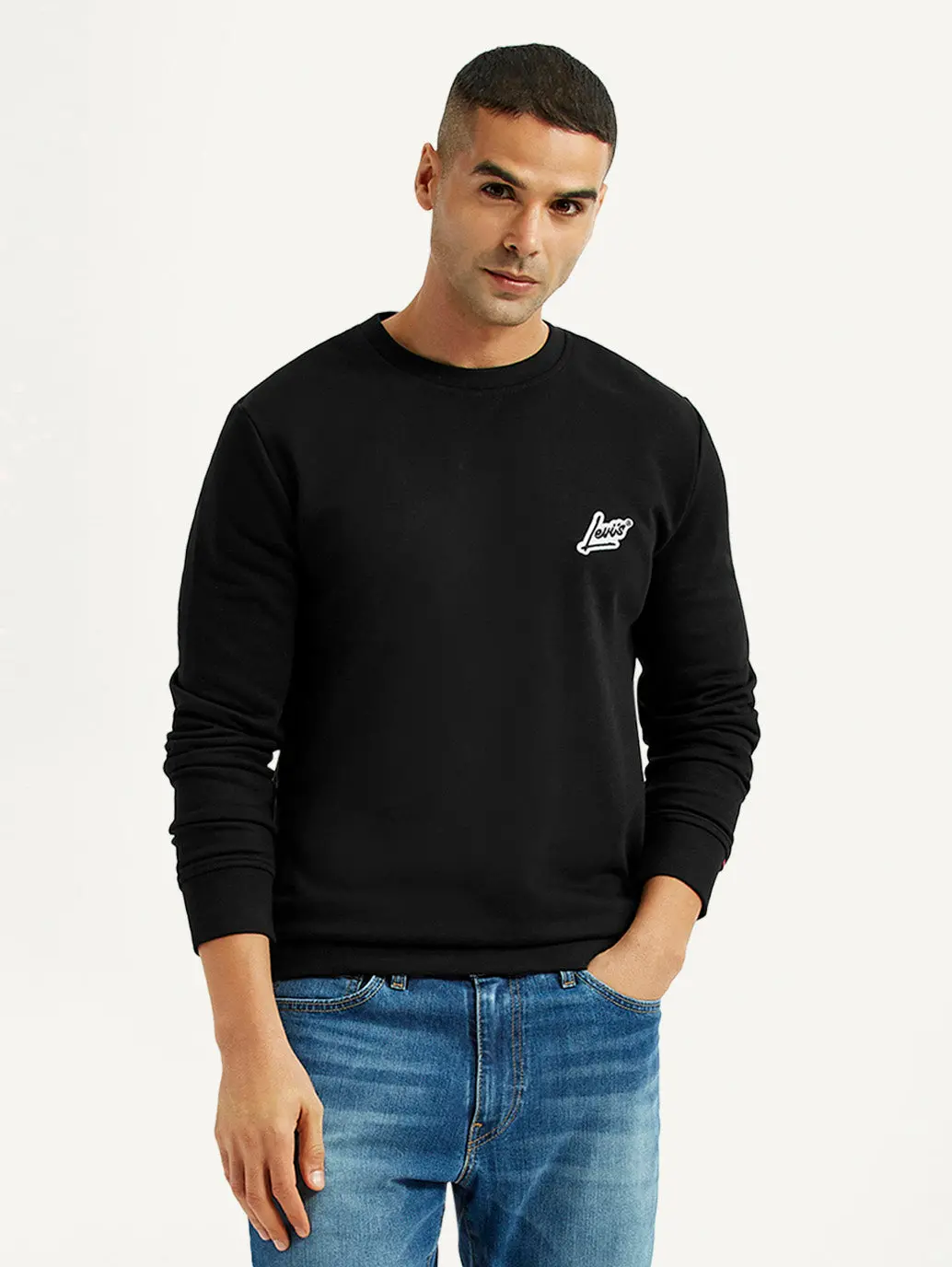 Men's Brand Logo Black Crew Neck Sweatshirt 1