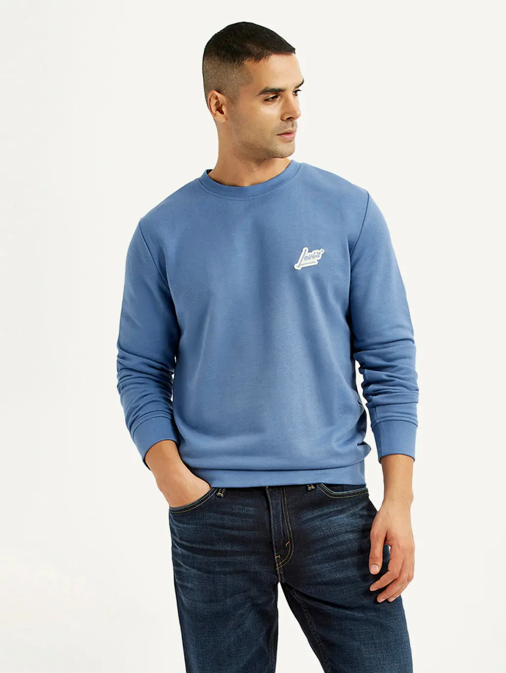Men's Brand Logo Blue Crew Neck Sweatshirt 1