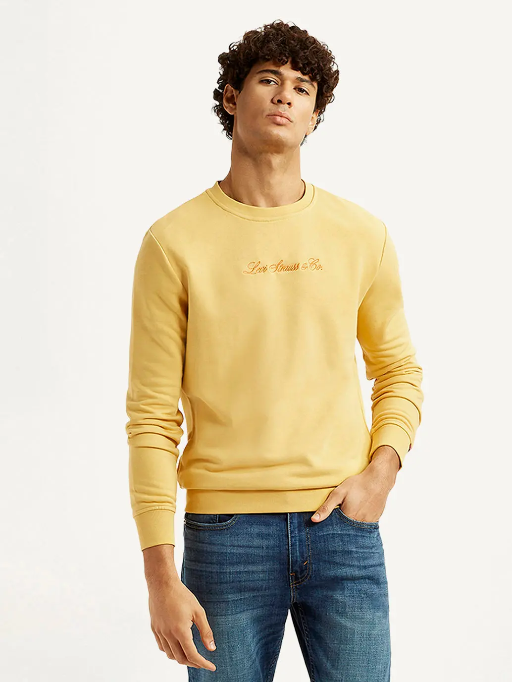 Men's Typographic Print Yellow Slim Fit Sweatshirt 1