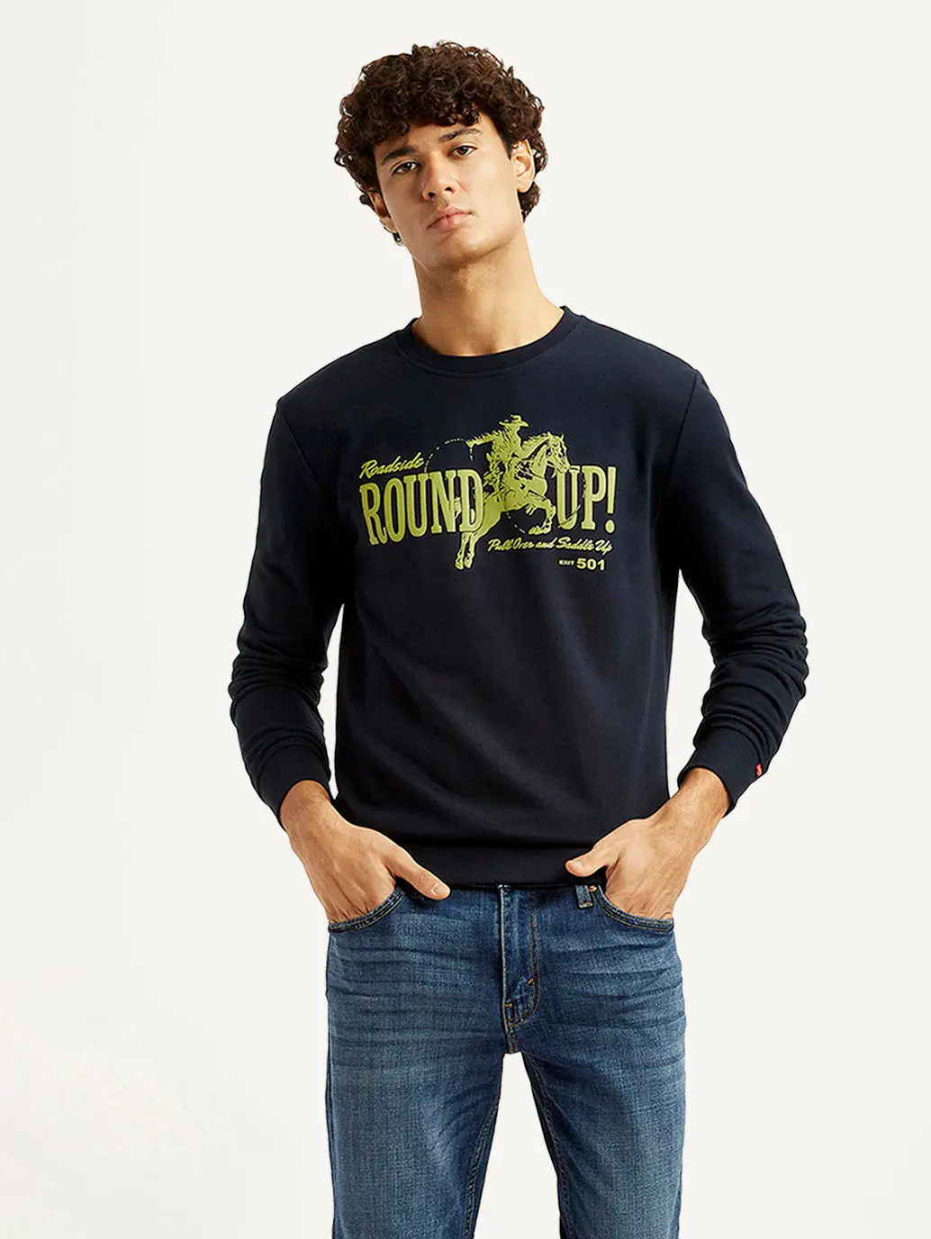 Men's Graphic Print Navy Slim Fit Sweatshirt 1