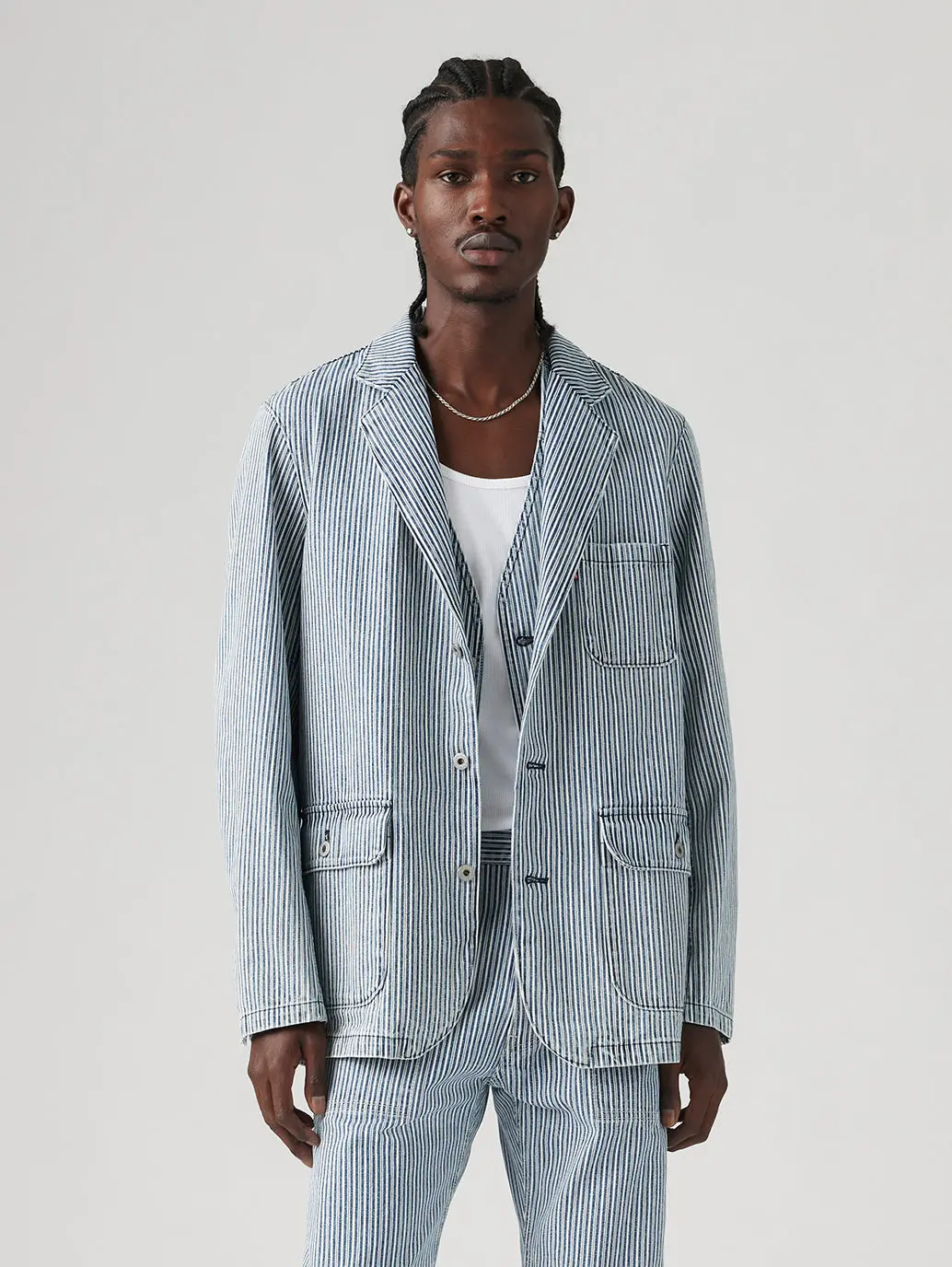 Men's Blue Striped Blazer 1