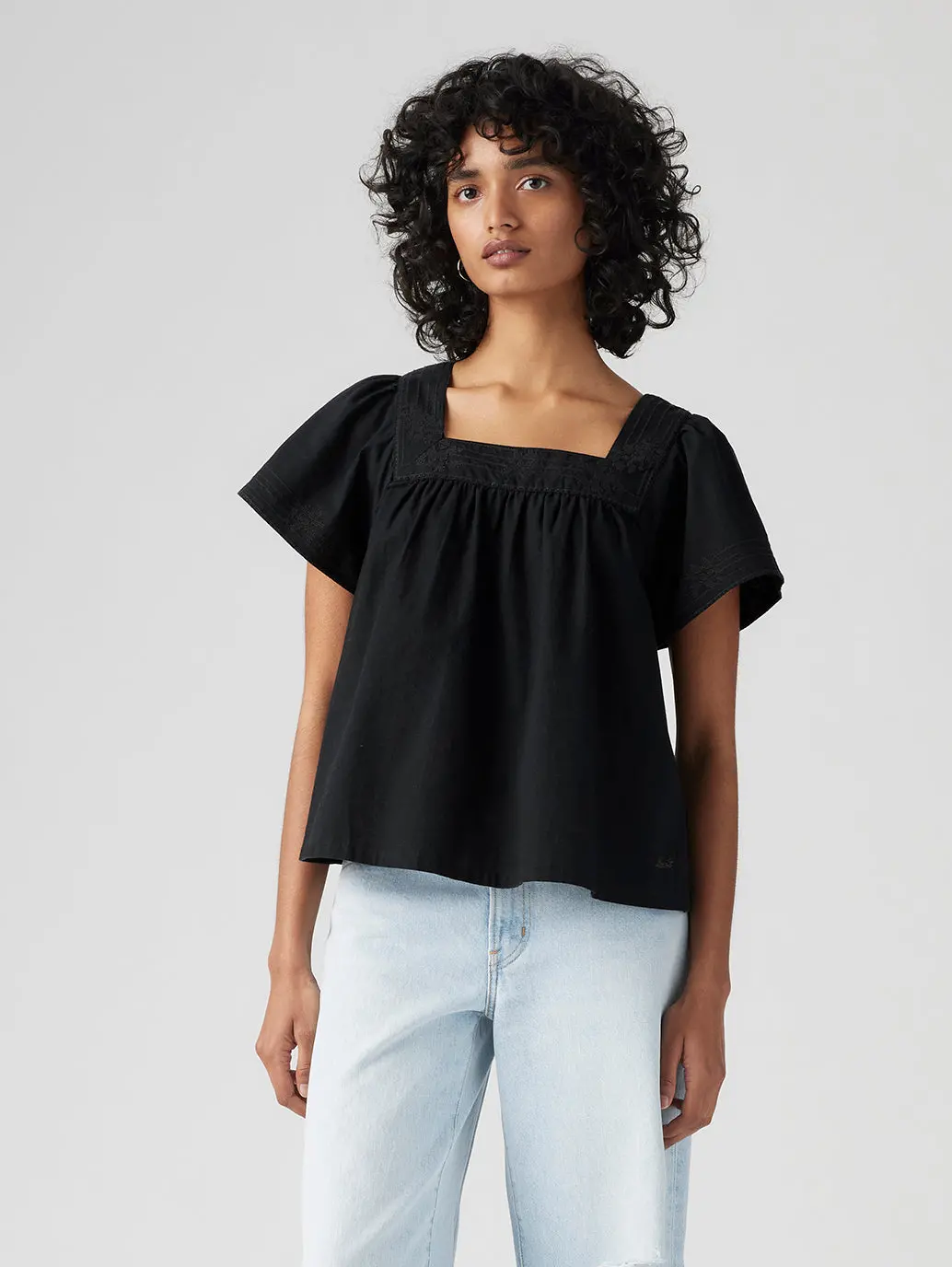 Women's Embroidered Black Square Neck Top 1