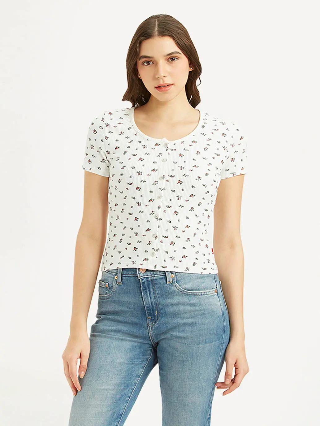 Women's Floral White Round Neck Top 1