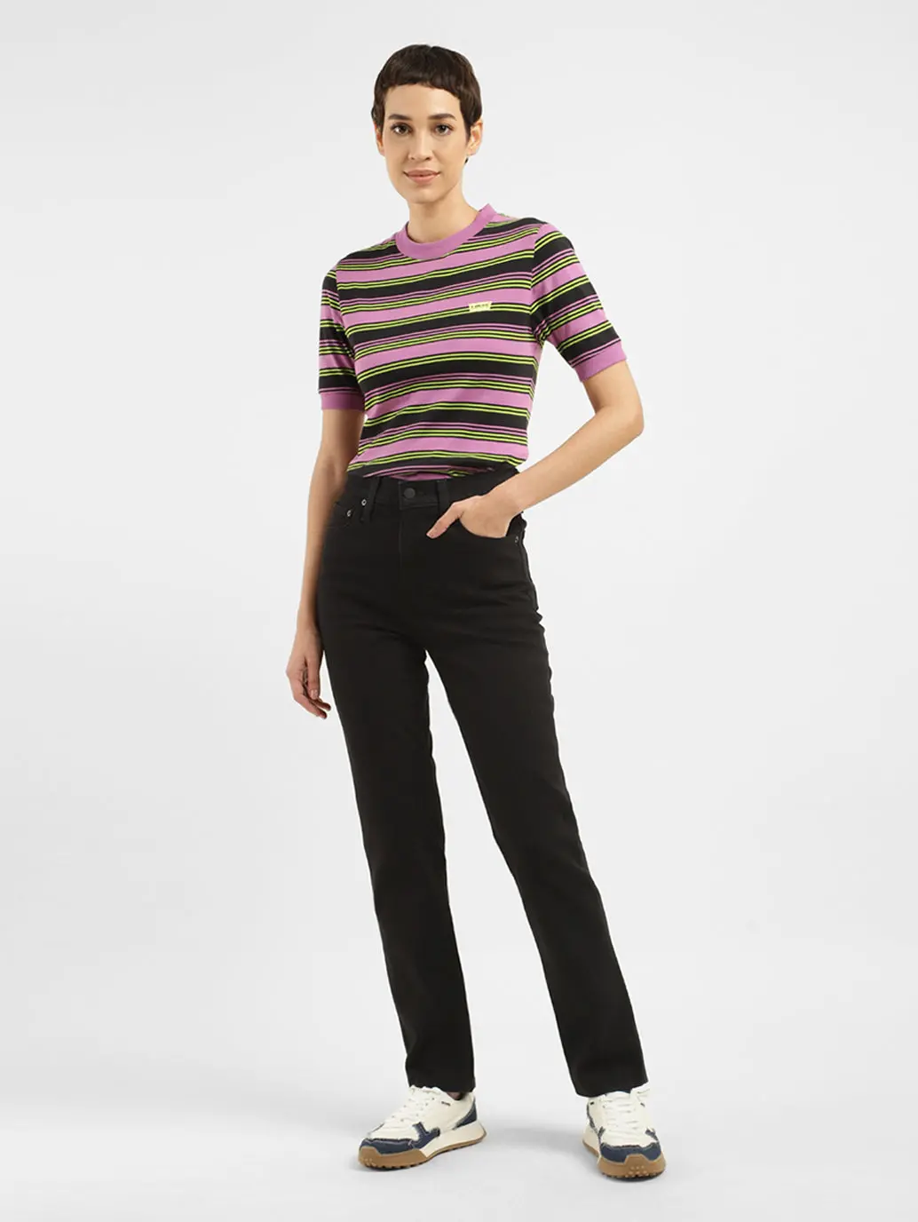 Women's 724 Black Slim Straight Fit High Rise Jeans 1