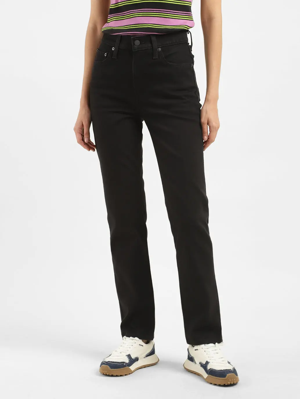 Women's 724 Black Slim Straight Fit High Rise Jeans 2