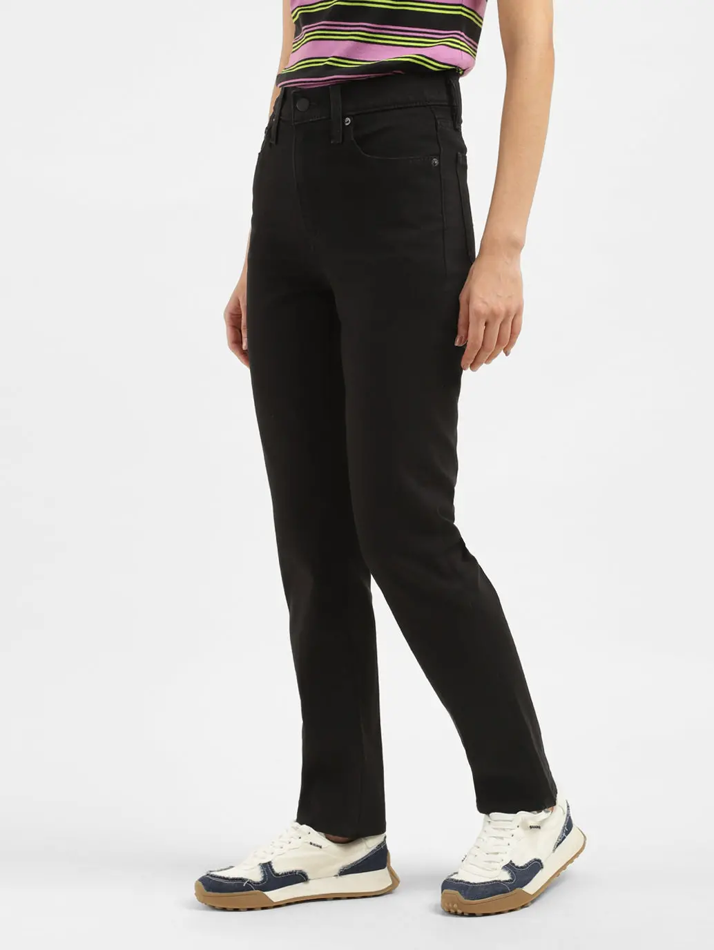 Women's 724 Black Slim Straight Fit High Rise Jeans 5