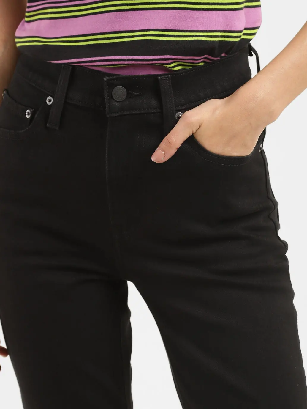 Women's 724 Black Slim Straight Fit High Rise Jeans 6