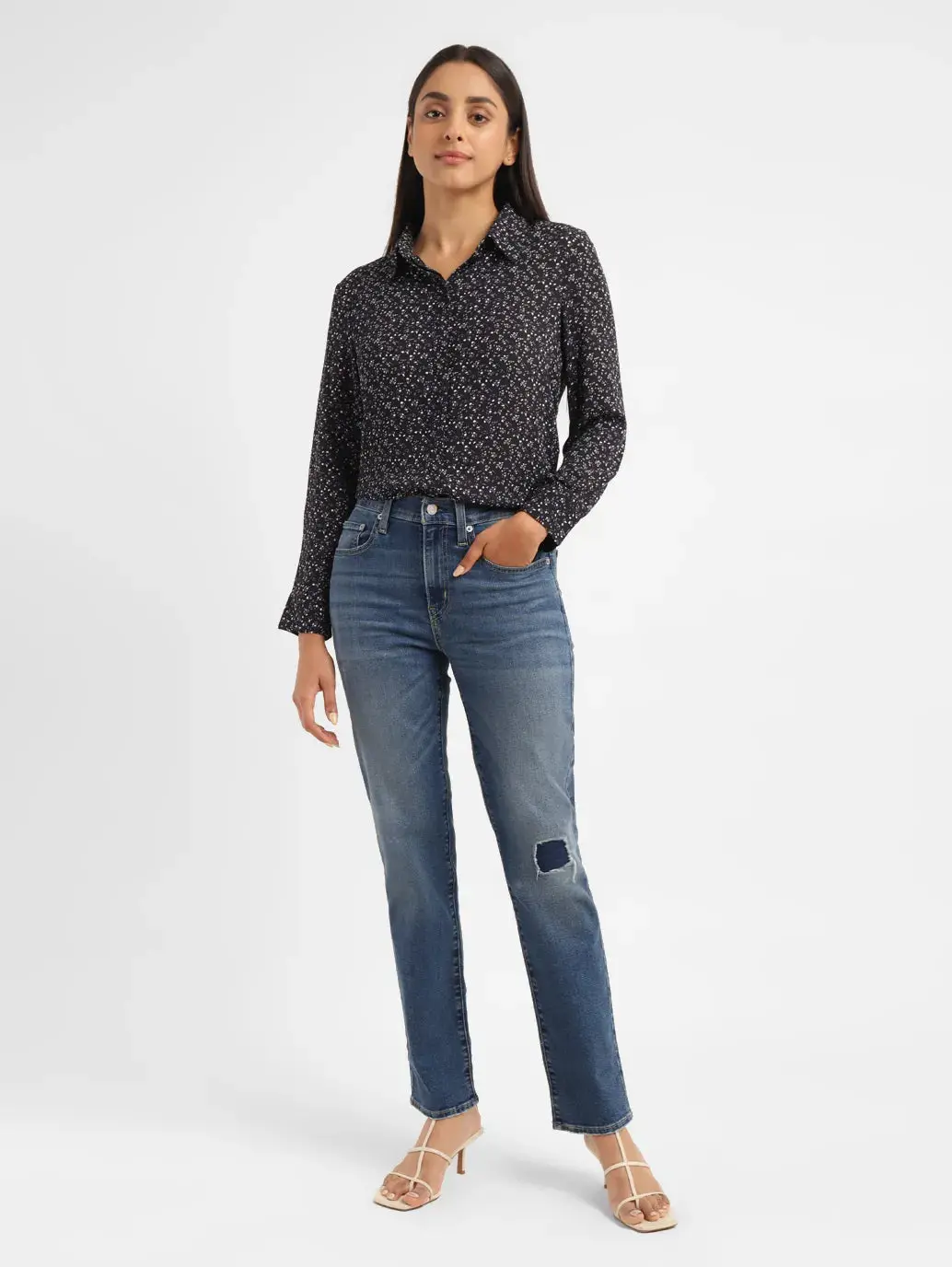 Women's 724 Blue Slim Straight Fit High Rise Jeans 1