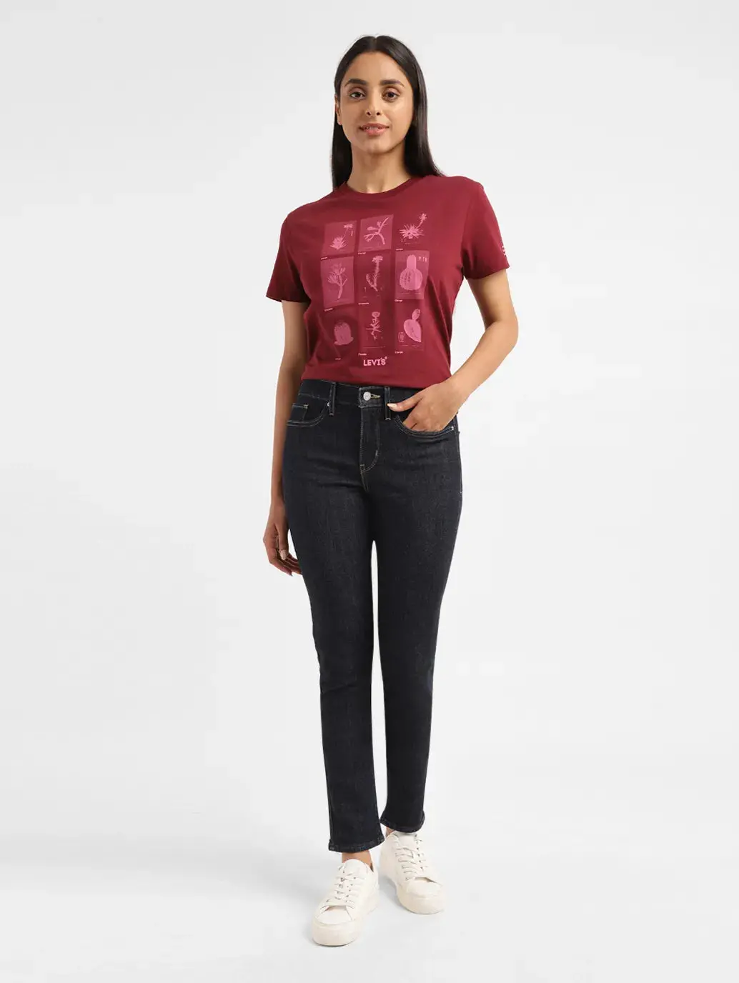 Women's 724 Navy Blue Slim Straight Fit High Rise Jeans 1