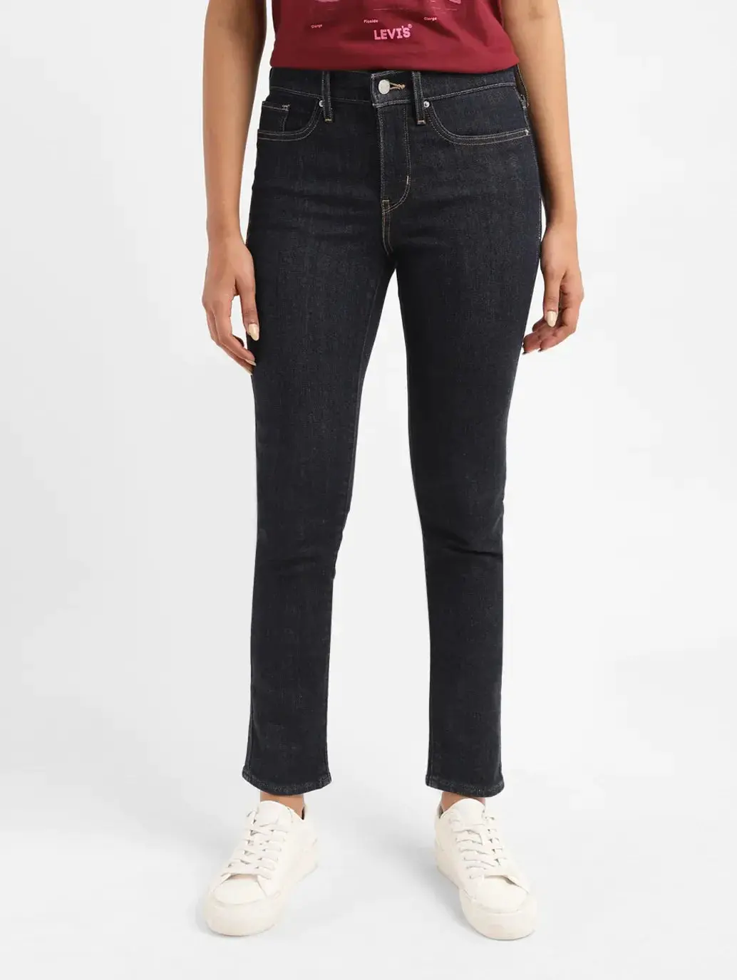 Women's 724 Navy Blue Slim Straight Fit High Rise Jeans 2