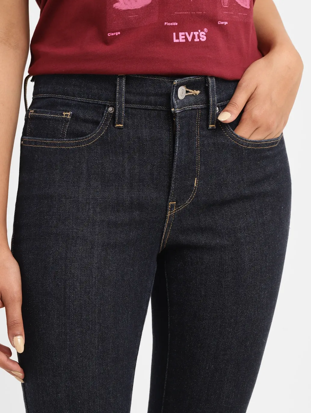 Women's 724 Navy Blue Slim Straight Fit High Rise Jeans 5