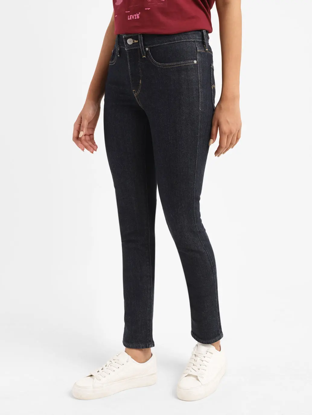 Women's 724 Navy Blue Slim Straight Fit High Rise Jeans 6