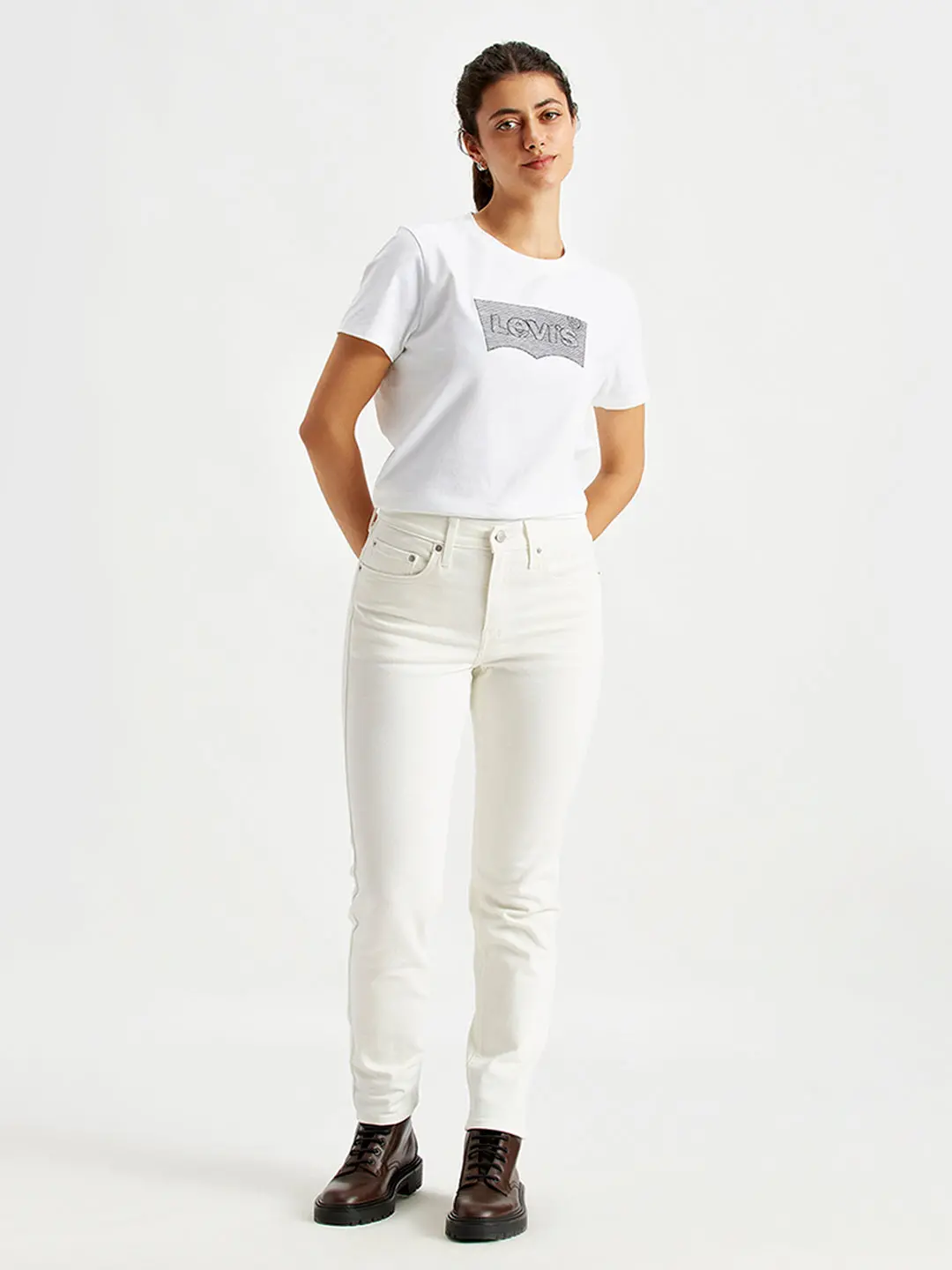 Women's 724 White Slim Straight Fit High Rise Jeans 1