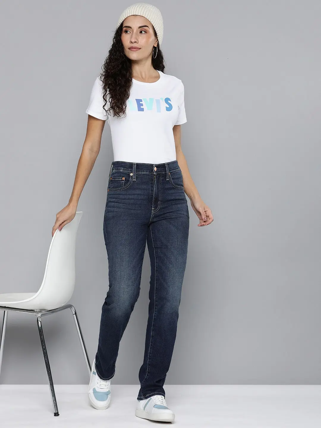 Women's 724 Blue Slim Straight Fit High Rise Jeans 1