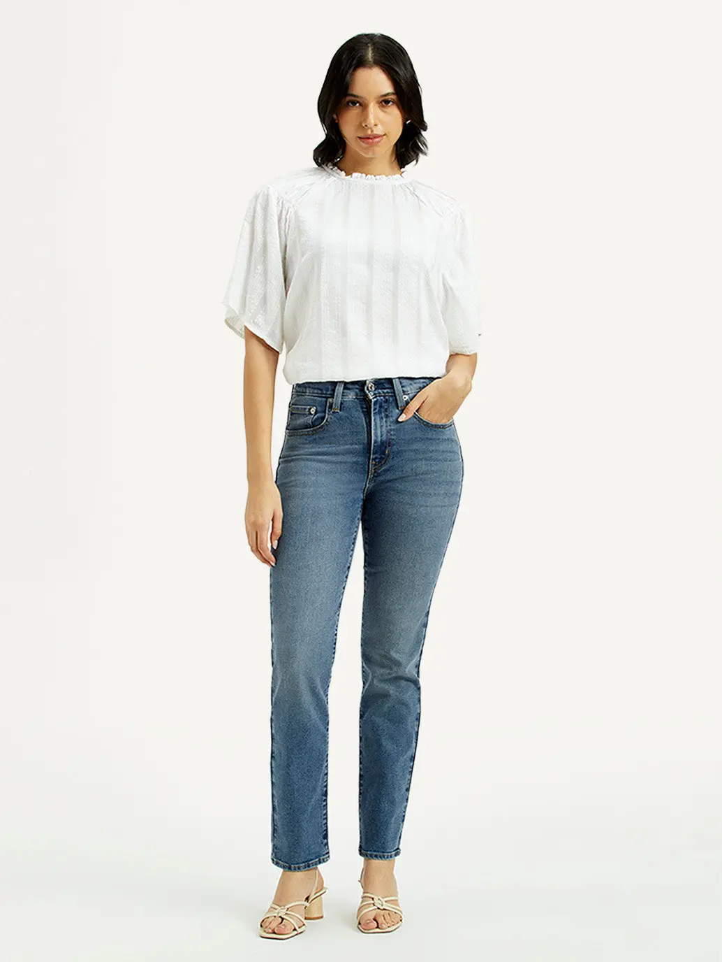 Women's 724 Med Indigo Slim Straight Fit High Rise Jeans 1