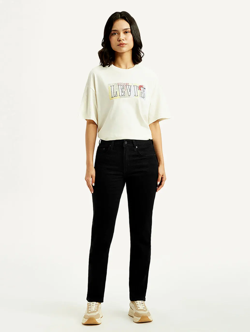 Women's 724 Black Slim Straight Fit High Rise Jeans 1