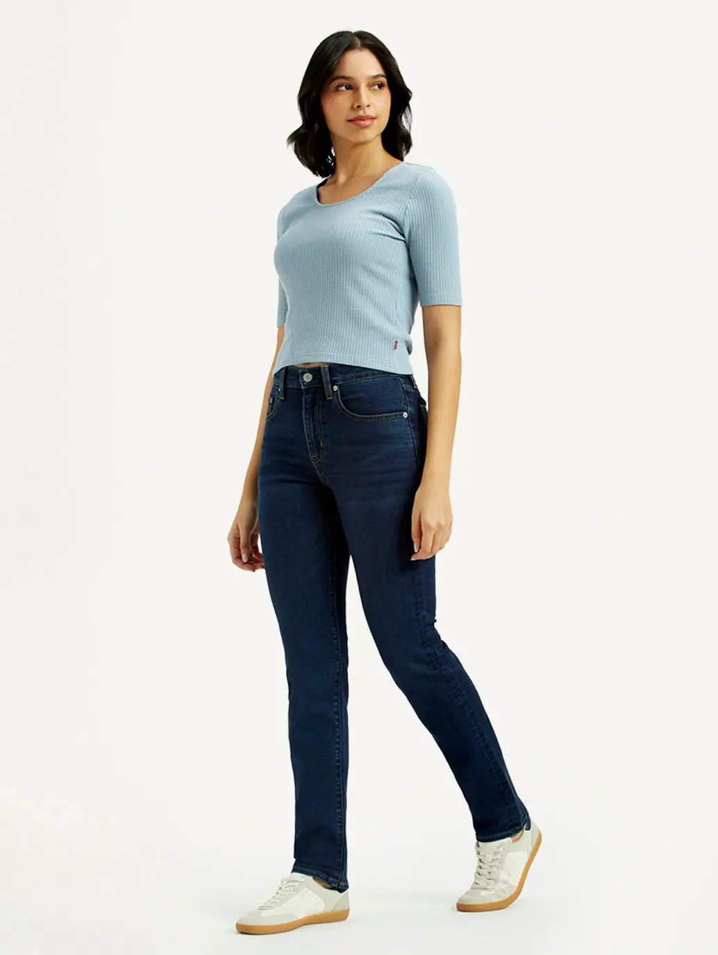 Women's 724 Dark-Blue Slim Straight Fit High Rise Jeans 1